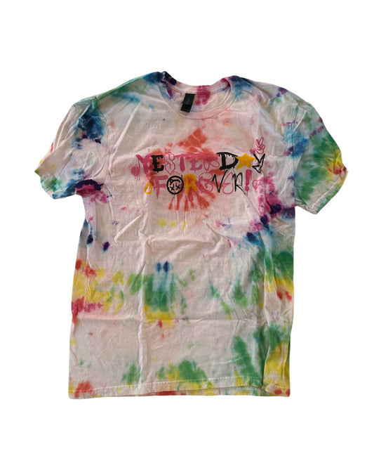 MEDIUM rainbow tie dye YESTERDAY FOREVER! shirt