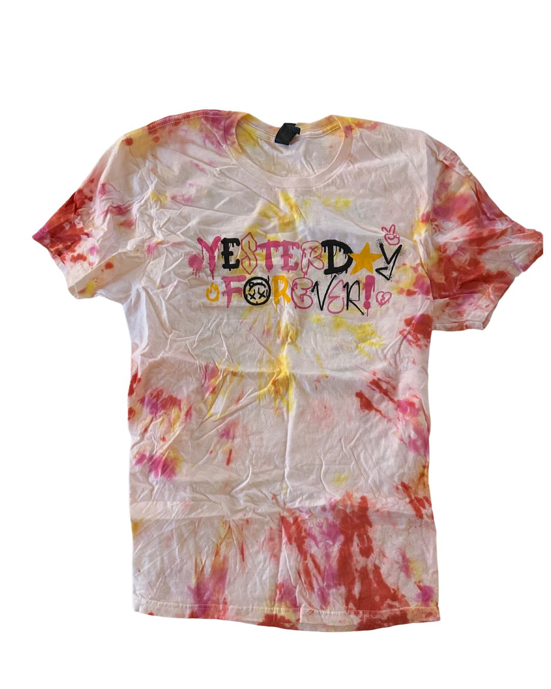 MEDIUM red/pink/yellow tie dye YESTERDAY FOREVER! shirt