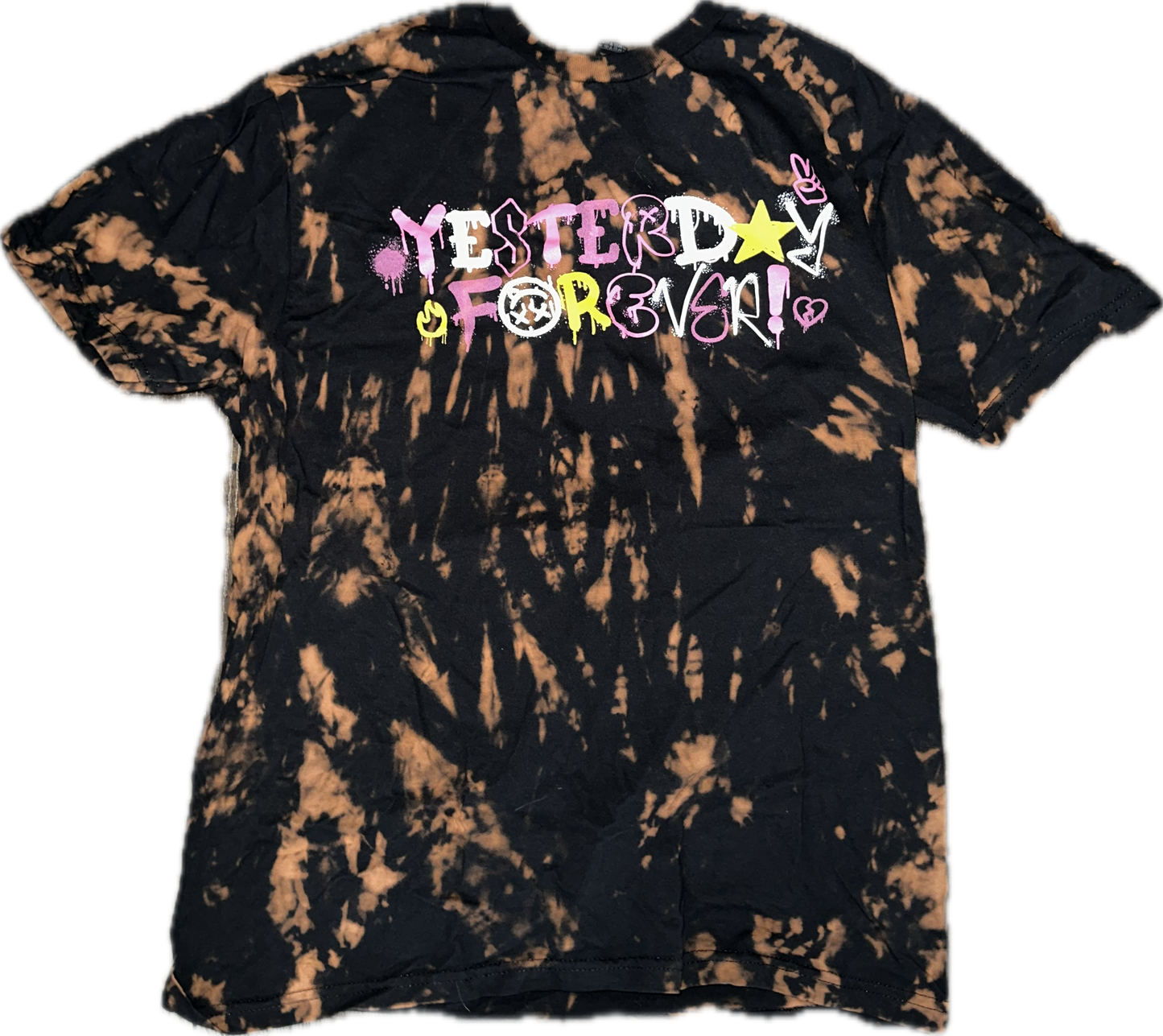 black bleach tie dye YESTERDAY FOREVER! shirts