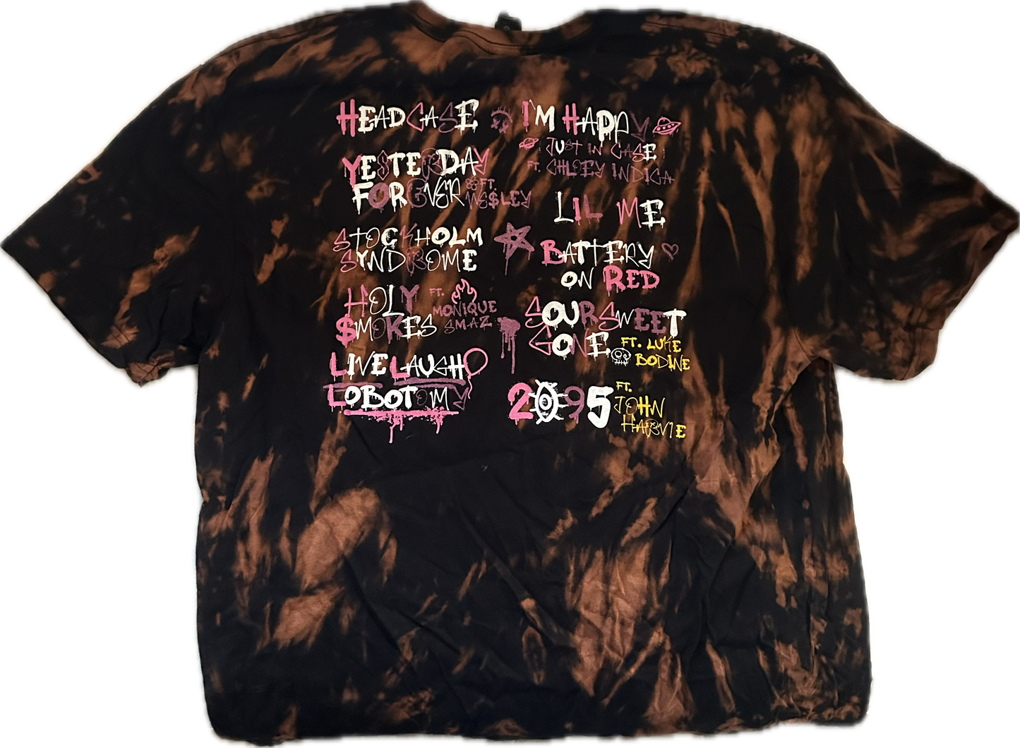 black bleach tie dye YESTERDAY FOREVER! shirts