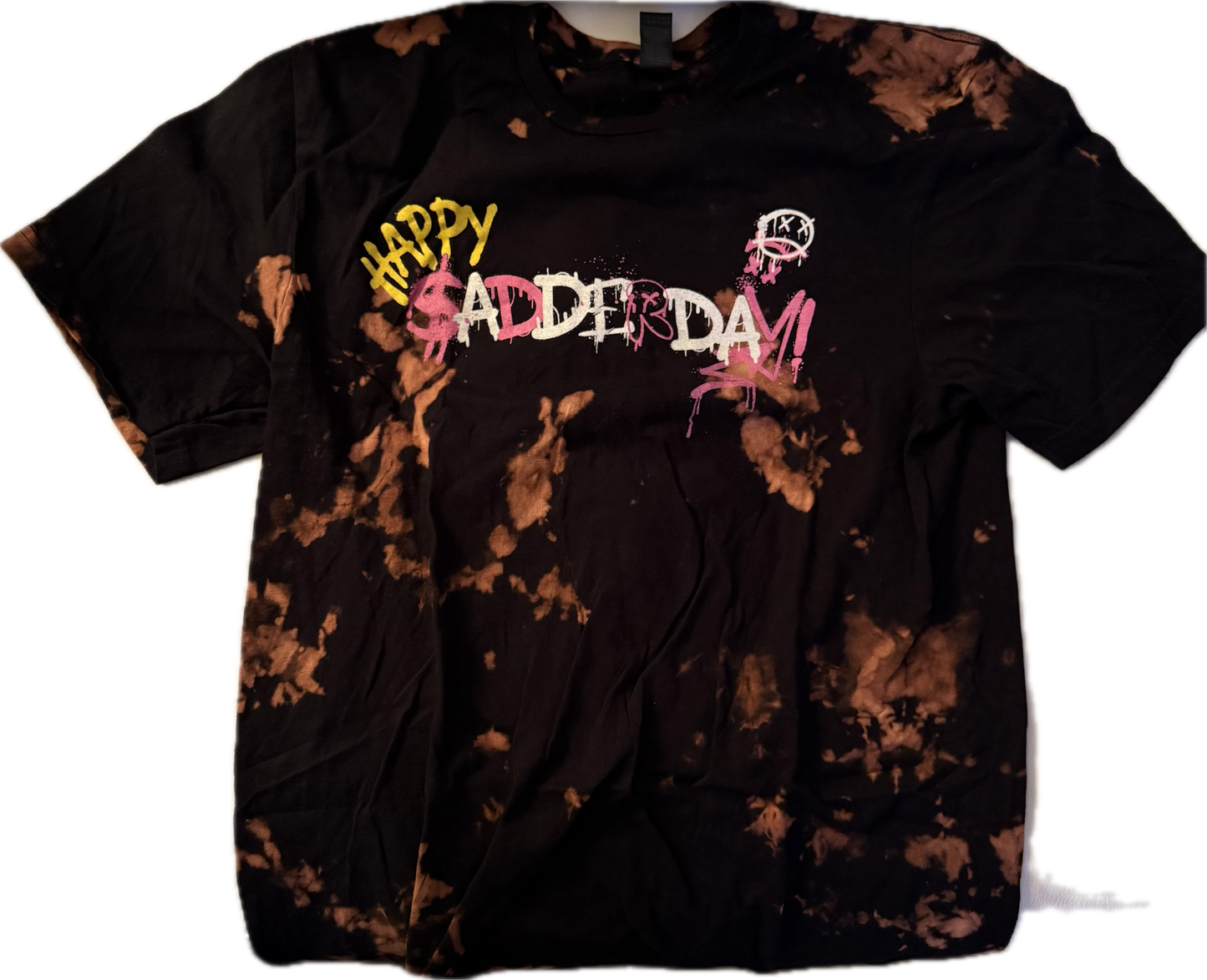 black bleach tie-dye happy sadderday shirt