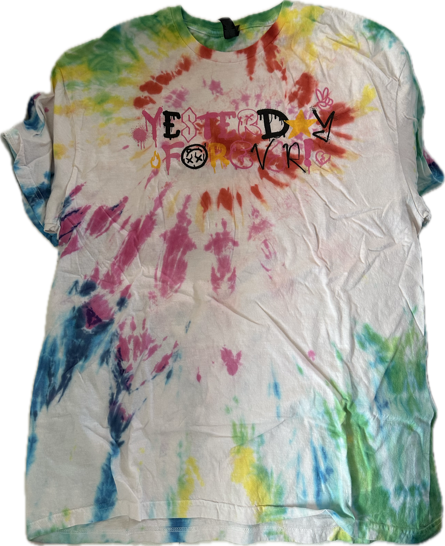 XL rainbow tie dye YESTERDAY FOREVER! shirt